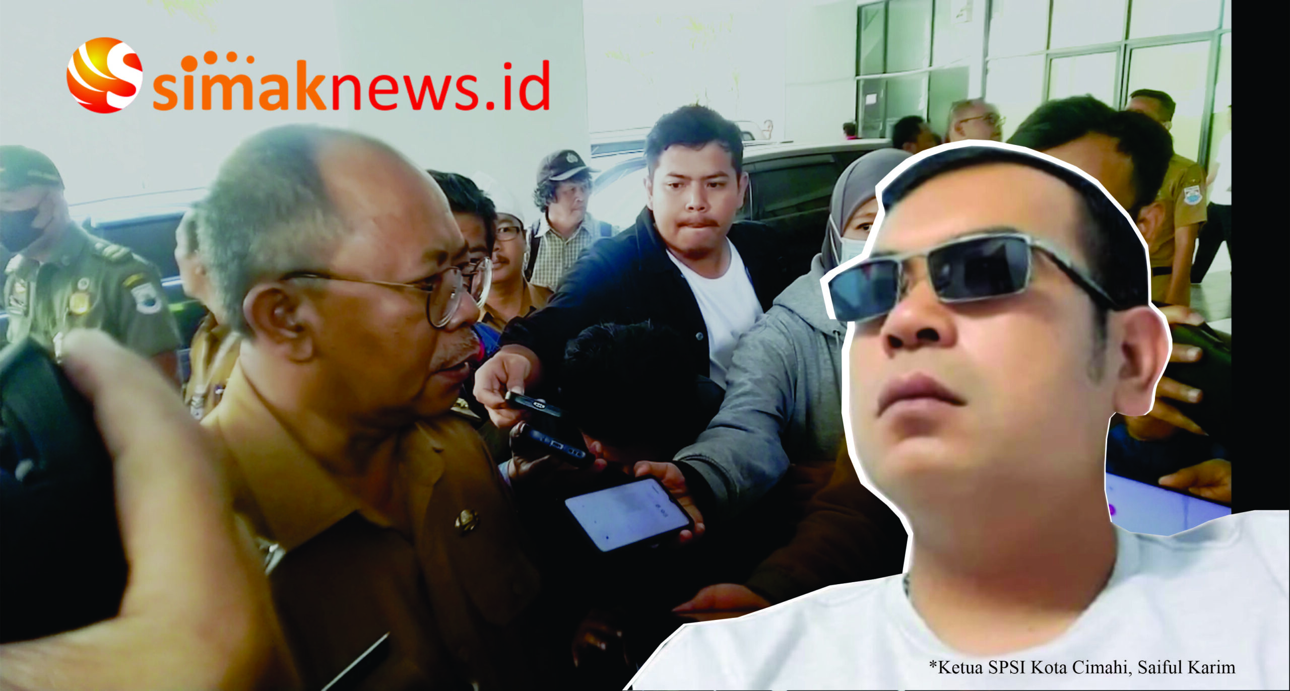 Ketua SPSI KotaCimahi,Pepet Saiful Karim (insert). Dikdik diantara wartawan dalamketerangan pers