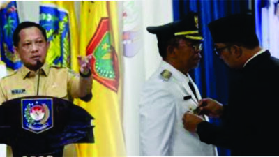 Mendagri Tito Karnavian (insert), Dikdik S.Nugrahawan saat dilantik sebagaiPj.Walikota oleh Gubernur Jabar, Ridwan Kamil